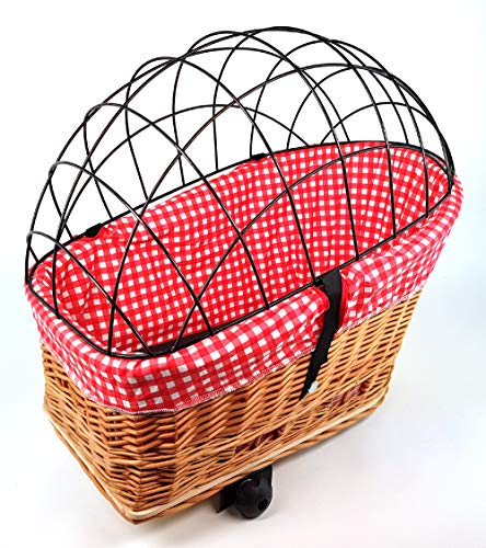 Tigana - Hundefahrradkorb für Gepäckträger aus Weide Natur 56 x 36 cm mit Metallgitter Tierkorb Hinterradkorb Hundekorb für Fahrrad (N-S) (XL + Kissen + Einlage R1)