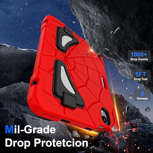 Image of Kids Case for iPad Mini 7 A17 Pro 2024 / Mini 6 8.3 inch, Spider Case for iPad Mini 7th 6th Generation, Shockproof Durable Full Protective Cover with Pencil Holder, Kickstand (Red+Black)