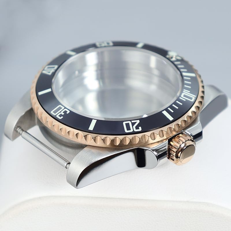 40mm Men's Two-Tone Steel Dive Watch Case Black Ceramic Bezel for NH35/NH36 Miyota8215 8205 2824 Movement