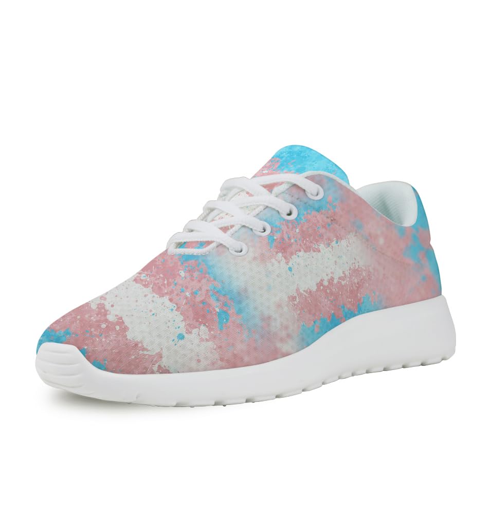 Transgender Flag Art Shoes for Women Men Trail Running Fashion Sneakers Breathable Mesh Tennis Athletic Shoes White