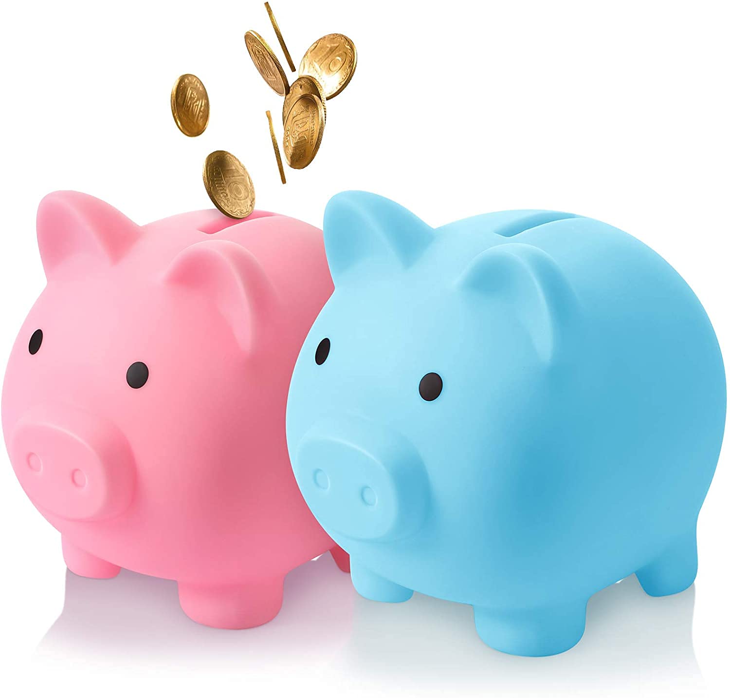 2 Pieces Cute Piggy Bank Unbreakable Plastic Money Bank Blue & Pink Coin Bank for Girls and Boys, Medium Size Piggy Banks, Practical Gifts for Birthday, Christmas
