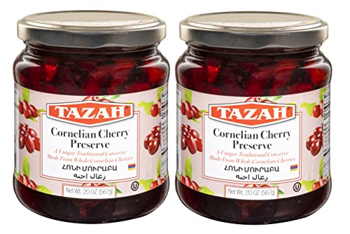 Tazah Cornelian Cherry Preserve 20z Artisanal Preserve from Armenian Cornelian Cherries Kosher Vegan Non-GMO and Gluten-Free (Pack of 2)