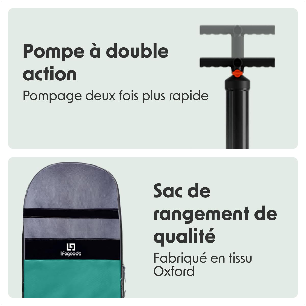 LifeGoods Paddle Gonflable Adulte - Stand Up Paddle Board - Set Complet - Pagaie Réglable - Pompe Incluse - Max. 150KG - 320x81x15cm
