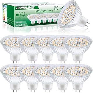 Bombubilla MR16 LED Bulbs, 12V GU5.3 LED Light Bulbs Spotlight 5W, 50W Halogen Equivalent, 3000K Warm White 120° Beam Angle with Long Lifetime, 10 Pack