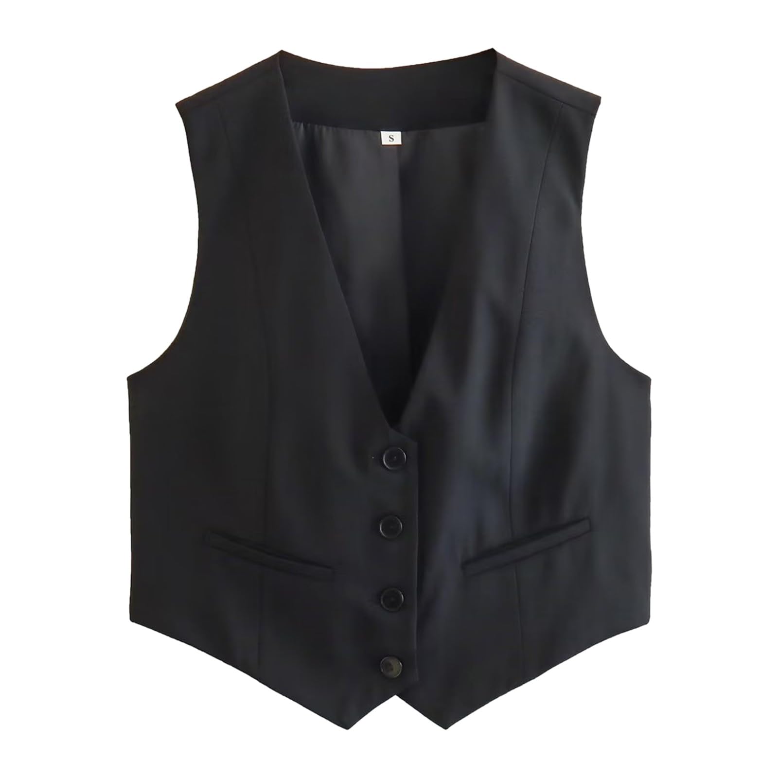 2026 Chaleco de Traje Corto Mujer Elegante Chaqueta Abotonada con Cuello