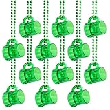 St Patricks Day Shot Glasses Bead Necklaces 12 Pcs Green Beer Mug for St. Patricks Party Plastic Shot Glass Necklace Patricks Day Party Favor