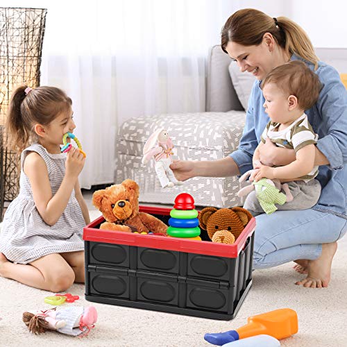 Lidded Storage Bins 2 Pack 30L Collapsible Storage Box Crates Plastic Tote Storage Box Container Stackable Folding Utility Crates For Clothes, Toy, Books,Snack, Shoe, And Grocery Storage Bin-Black #TOP1