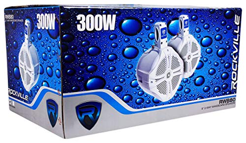 Image of Rockville RWB80W Bundle: (2) 8-in 600-Watt 2-Way White Marine Wakeboard Tower Speakers, (2) RWBC80 Neoprene Protective Covers, 4-Items