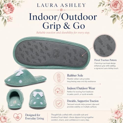 Image of Laura Ashley Ladies Embroidered Soft Terry Plush Scuff Slipper