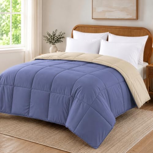 Image of Modern Threads Comforter Duvet Insert, Reversible Quilted Down Alternative Comforter with Corner Tabs, All Season Bedding, California King, Blue /Cream