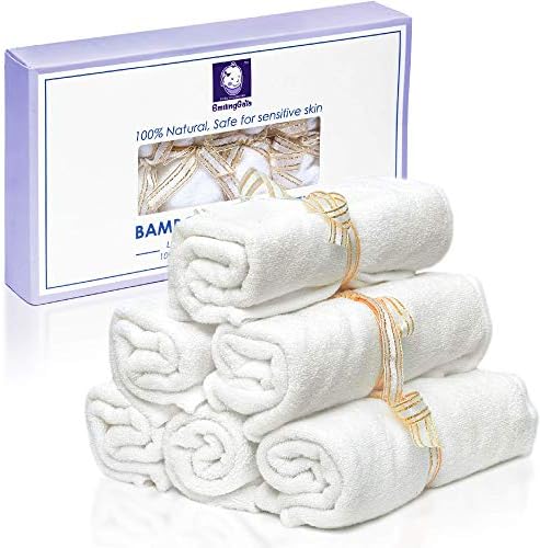 Bamboo Washcloths Baby Organic - Hypoallergenic 2 Layers Ultra Soft, Thick and Luxurious Natural Wash Cloth Set - Perfect for Babies Sensitive Skin - Eco Reusable Baby Wipes - Adult and Infant Face Towel - Smiling Gaia - Generously Sized at 10.2 Inches - 6 Pack