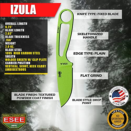 Esee Knives Izula Fixed Blade Knife W/Survival Kit, Sheath & Clip Plate (Venom Green) #TOP3