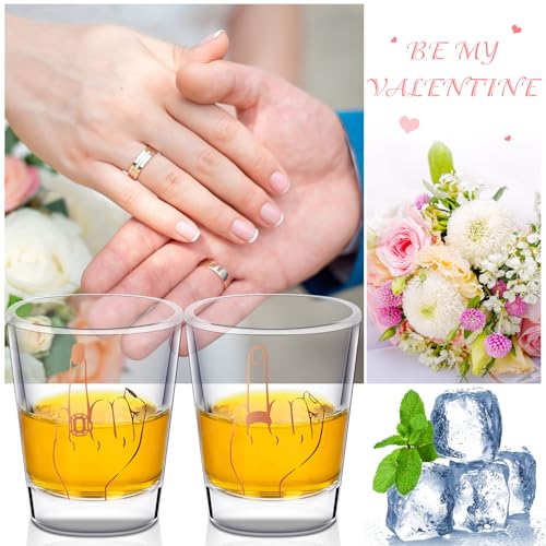 Image of Mimorou Bride and Groom Glasses 2 Pieces Ring Finger Wedding Funny Bride Wine Glass 2 oz Mr and Mrs Engagement Gifts Stemless for Newlyweds Couples (Rose Gold)