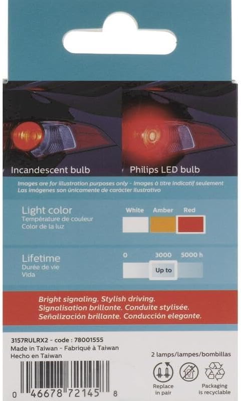Philips 3157RLED Ultinon LED (Red), 2 Pack