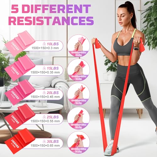 Image of 5 Pcs Resistance Bands, Professional Exercise Bands Elastic Stretch Bands for Fitness Yoga Pilates Stretching Strength Training, Workout Bands for Women and Men Home Gym