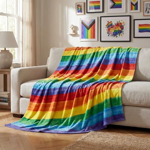 Horaldaily LGBT Flannel Blanket Throw Gay Pride Flag Rainbow Soft Fuzzy Plush Cozy Fleece Blankets for Couch Sofa Bed Lounging Decor Ideal Gifts for Kids Adults Self 50x60