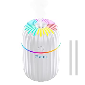 Pinci 300ml Air Humidifier,Colorful Cool Portable Mini Humidifier,Small Desktop Cold mist Humidifier,Auto Shut-Off,2 Mist Modes,Super Quiet for Car,Plant,Office,Bedroom(White)
