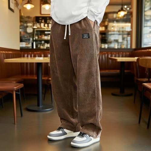 Pacificozy Men's Corduroy Pants, Mens Straight Leg Pants Long Solid Elastic Waist Loose Fit Pants with Pockets4