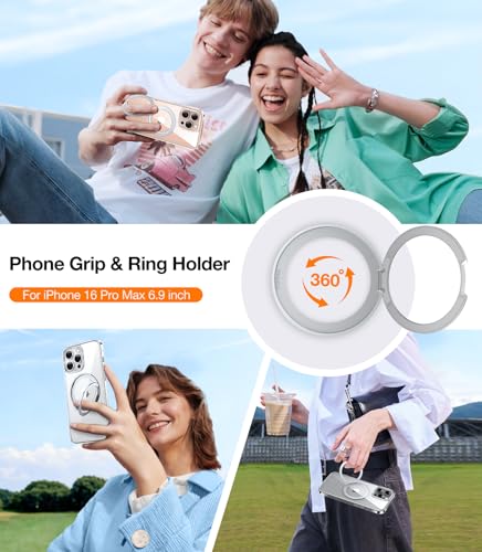 Image of TORRAS Upgraded 360 Rotatable Magnetic Ring for iPhone 16 Pro Max Case, Fit for MagSafe with Stand Ring Holder, 16FT Mil- Grade Shockproof Translucent for iPhone 16 Pro Max Phone Case Ostand, Clear
