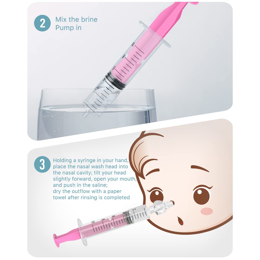 Gegong Système de rinçage des sinus, Professionnel pour bébé irrigateur nasal nettoyeur de nez pour nourrisson portable dispositif de rinçage rapide tout soulagement naturel (rose)