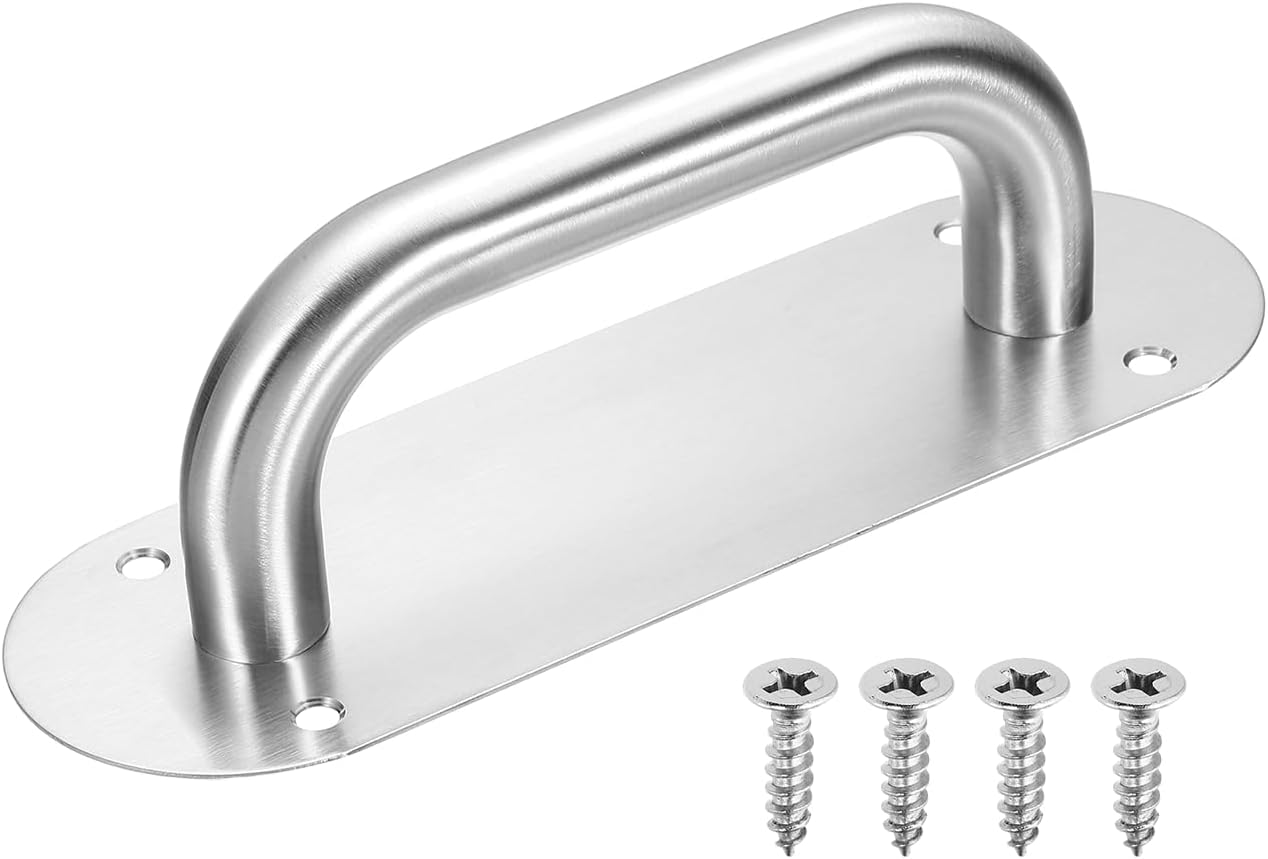 uxcell Barn Door Handles, 8" Stainless Steel Heavy Duty Door Plate Handle Pull Commercial Gate Handles with Screws for Garage Shed, Oval, 7.9" x 2.6", Silver