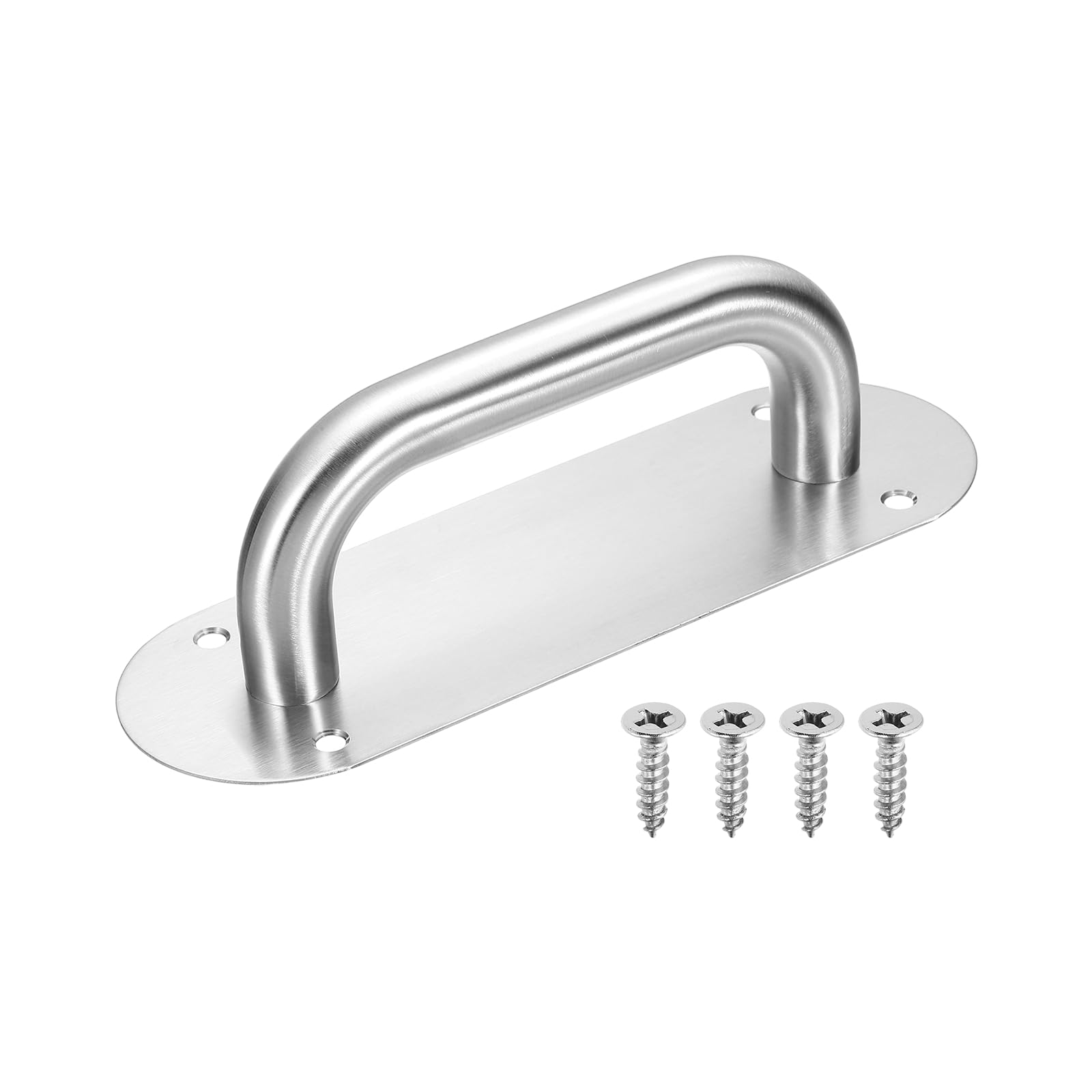 sourcing map Barn Door Handles, 20cm Stainless Steel Heavy Duty Door Plate Handle Pull Commercial Gate Handles with Screws for Garage Shed, Oval, 7.9" x 2.6", Silver