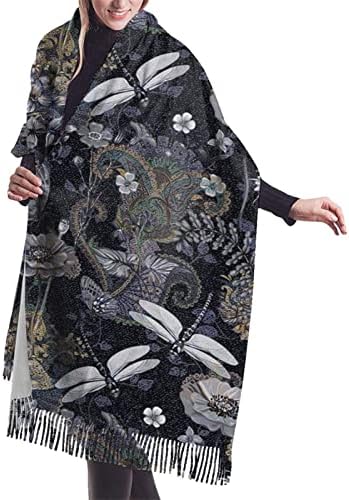 Scarf For Women Dragonflies Grey Fringe Wrap Extra Large Soft Shawls Cashmere Winter Warm Scarves Gifts