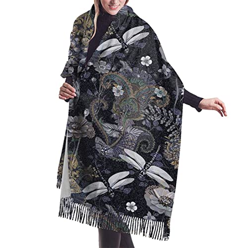 Scarf For Women Dragonflies Grey Fringe Wrap Extra Large Soft Shawls Cashmere Winter Warm Scarves Gifts #TOP1