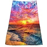 pop-belief Absorbent Hand Towels for Bathroom,Beach Seagull Seaside Sunset Ocean Waves Blue Sky Coas