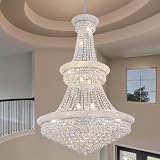 DUNFIZZ High Ceiling Chandelier 19-Lights Modern Crystal Chandeliers Silver Large Foyer Chandelier Fixtures for Staircase Living Room Hallway Entryway (H47 x W31.5)