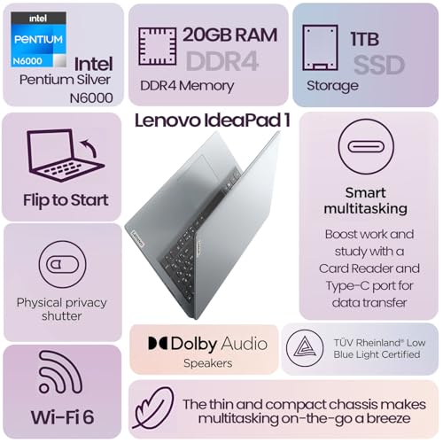 Image of Lenovo 15 inch Laptop with Office 365 for The Web, 8GB RAM, 256GB SSD + 128GB eMMC Storage, Intel CPU, 10 Key Number Pad, Windows 11 Home, External 64GB USB