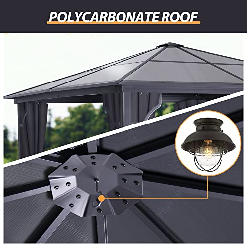 Funny Sunny10'X10' Hardtop Gazebo, Outdoor Gazebo With Translucent Roof, Polycarbonate Top Aluminum Frame Garden Tent With Breathable Mesh And Privacy Curtains For Patio Lawn Garden Backyard, Gray #TOP2