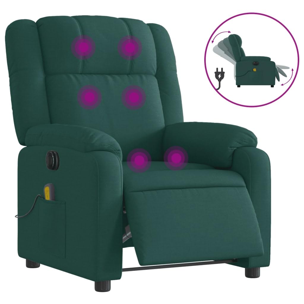 Poltrona Massaggiante Reclinabile Elettrica Verde Scuro Tessuto,Poltrona Massaggiante,Poltrona Relax Massaggiante,Poltrone Relax per Soggiorno-3205196