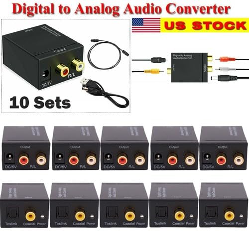10PCS Compact Optical/Coaxial SPDIF to Analog RCA Audio Converter Adapter – 51x41x26mm, USB-Powered, Black, Supports 32–96kHz