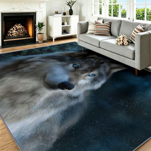Alfombra de área con diseño de lobo cósmico y acabado textil premium 3