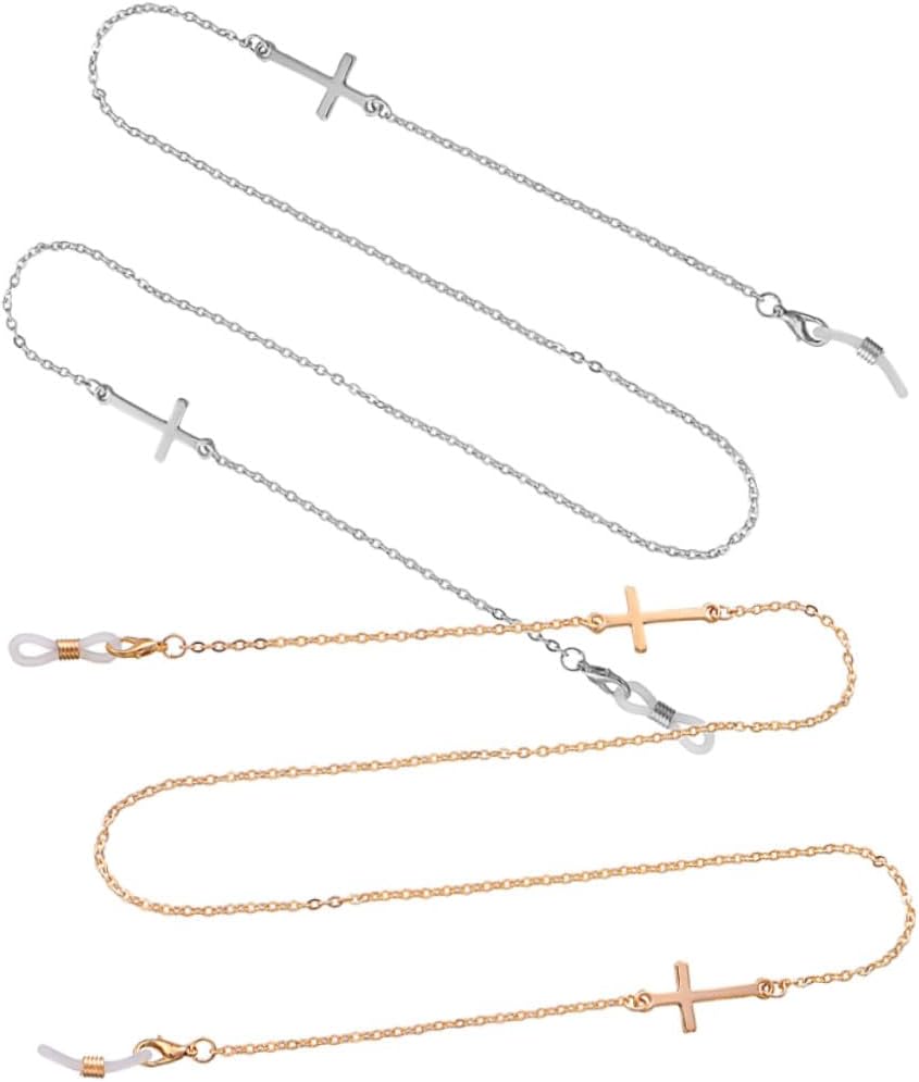 GANAZONO 2pcs Anti-lost Glasses Chain Necklace for Women, Alloy Eyeglass Holder Lanyard with Non-slip Cross Design, Vintage Style Eyewear Accessory for Sunglasses and Reading Glasses