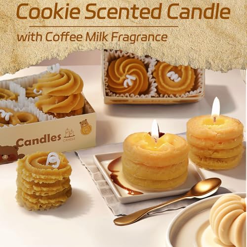 4 Stück Keks Geformte Sojawachs Handgemachte Duftkerzen Set, Keks Aroma Sojawachs Dekorative Kerze, Süße Dekorative Kerze, Perfekt für Stimmungsaufhellung, Bad, Yoga