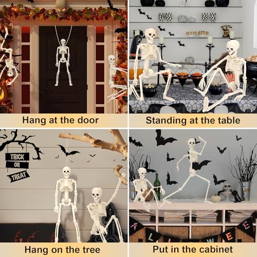 16" Halloween Skeleton Decorations with Posable Joints, 5Pcs - image 3