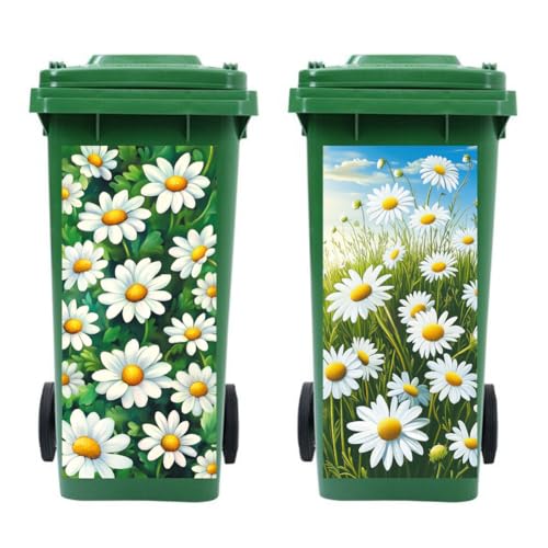 Image of Peacoblue Wheelie Bin Stickers 2 Sheets Daisy and Butterfly Sticky Dustbin Stickers Decals, 15 inch x 32 inch Waterproof Large Wraps for Trash Cans Bins Fridges Door Wall Garden Outdoor Indoor Patio Decor