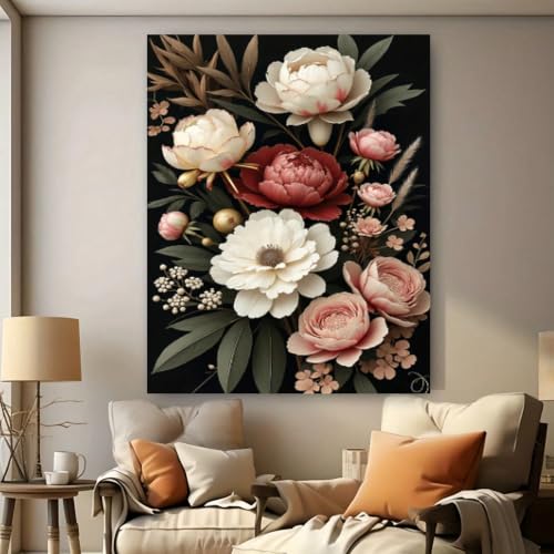 Tableau sur toile fleurs roses et blanches pour décoration murale