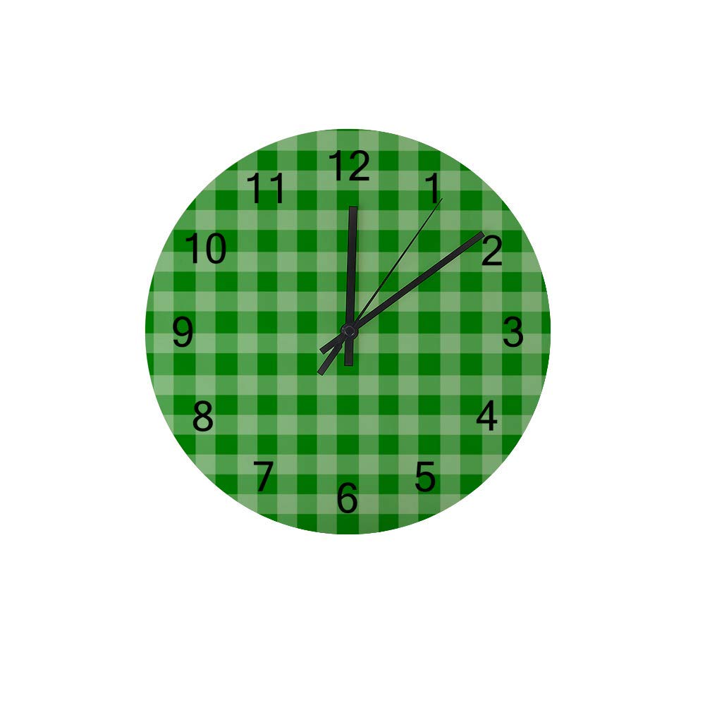 Horloge murale salon bois rétro à carreaux vert 30 cm silencieuse