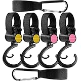【Fácil de usar】 Los Cochecito Ganchos para bolsas con forma cerrada se pueden usar para colgar cosas que no usa con frecuencia o cosas importantes para evitar pérdidas u olvidos.El gancho para bebé puede colgar cosas de uso frecuente.Los Cochecito Ganchos de anzuelo permiten una rotación de 360 ​​grados para una mayor comodidad. Puede colgar o retirar rápidamente la bolsa de la compra, comestibles, ropa en el cochecito. Es un gancho de bolso muy práctico.