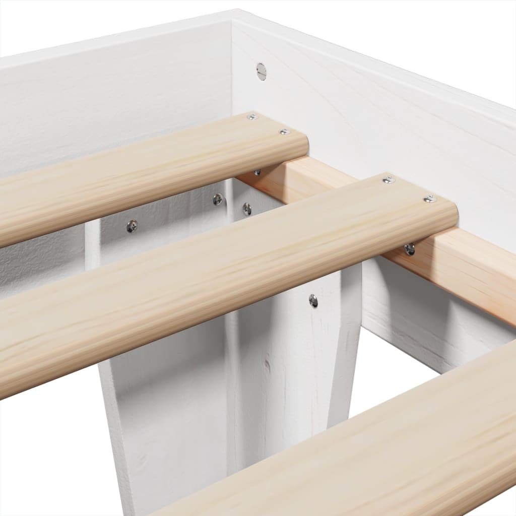 Legno Massello di Pino Rustico Giroletto Singolo 90x190 Bianco | Letto senza Materasso Bianco 90x190 cm Legno Massello Pino Girolletto con Base a Doghe Contenitore per Camera da Letto
