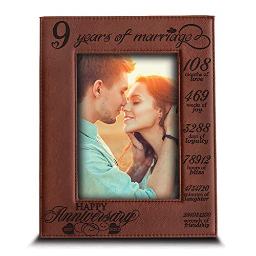 BELLA BUSTA-9 Years of Marriage -2011-2020-our 9th for Husband, Wife-Engraved Leather Picture Frame