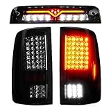 Bomusou LED Tail Light Assembly + 3rd Brake Light Fit for Dodge Ram 1500/2500/3500 2009-2018, for Dodge Ram 1500 Classic 2019 [Fit Factory Halogen Model, Not Fit Factory LED], Smoke Lens 3 PCS