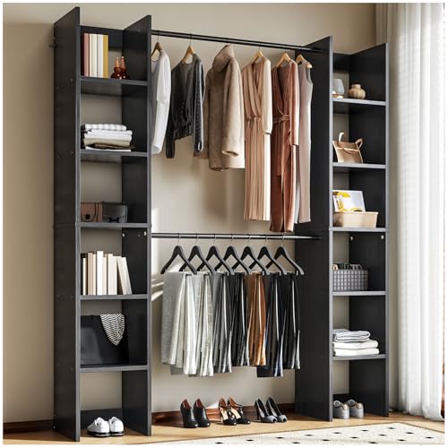 Simple Wisdom Perchero para Ropa, Armario armable para Ropa,Armario para Ropa con Dos Filas de Compartimentos de Almacenamiento,155 x 30 x 181 cm (Negro)