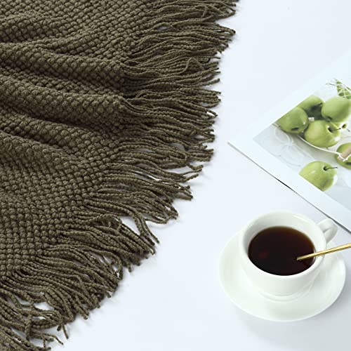 CREVENT 127x152cm ニット装飾スローブランケット カウチ/ソファ/椅子ベッド用 ソフトで 軽量 春夏秋用 （フォレストグリーン） [3]