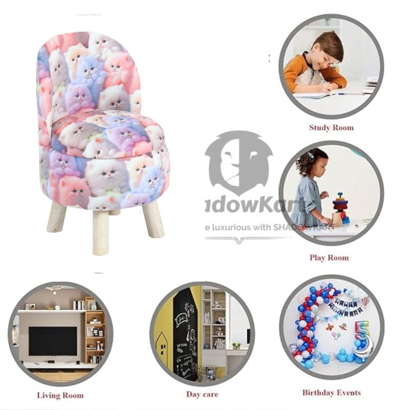Image of Ottoman Kids pouffe Small Stool for Baby Chair Study Table Stool for Kids Room Baby Sofa Stepstool Children Cartoon Wooden Chair, 14x26 Inch, Cat