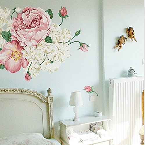 BHouir Unique Removable Wall Sticker Vintage Bedroom Peony Flower Mural