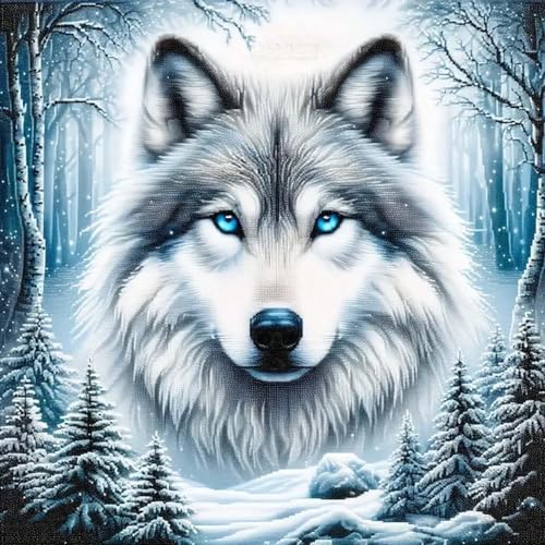 5D Peinture Diamant Loup,Kit Complet DIY Broderie,diamond painting adulte, Tableau Décoration Murale,Artisanat DIY pour Adultes Débutants,Décoration Murale Maison...